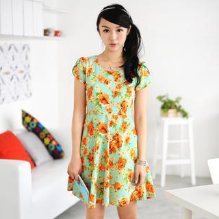 Floral Short-sleeved Dress