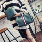 Set Of 2: Striped Round Handle Tote + Crossbody Bag