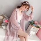 Long-sleeve Striped Hooded Chiffon Shirt Dress