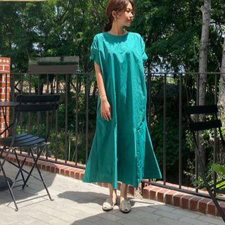 Short-sleeve Loose Fit Plain Dress
