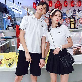 Couple Matching Short-sleeve Embroidered Polo Shirt / Shorts / Mini Pleated Skirt