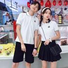Couple Matching Short-sleeve Embroidered Polo Shirt / Shorts / Mini Pleated Skirt