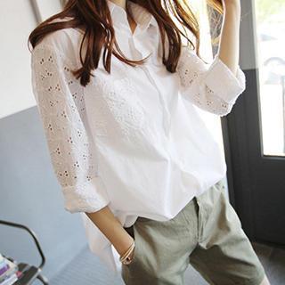 Long-sleeve Perforated Embroidered Shirt