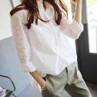 Long-sleeve Perforated Embroidered Shirt