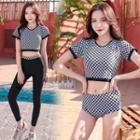 Set: Printed Short-sleeve Tankini + Swim Pants