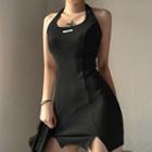 Set: Halter-neck Mini Sheath Dress + Long-sleeve T-shirt