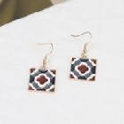 Patterned Tile Earring 1 Pair - Ac0451 - Dark Blue & Wine Red - One Size