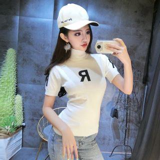 Number Print Short Sleeve Knit Top