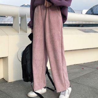 Plain Loose-fit Wide-leg Pants Pink - One Size