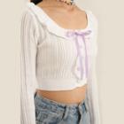 Round-neck Bow Cut-out Knit Top