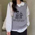 Cartoon Jacquard Knit Vest Gray - One Size