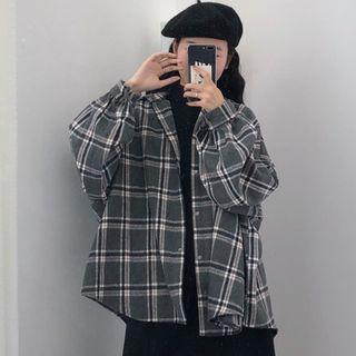 Plaid Long-sleeve Woolen Top