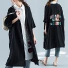 Lettering 3/4-sleeve Buttoned Long Jacket