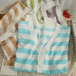Striped Open-knit Cardigan
