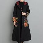 Floral Panel Hooded Buttoned Long Coat