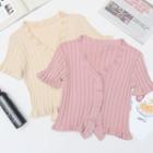 Short-sleeve Frill Trim Knit Top / Skirt