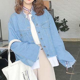 Color Panel Fray Trim Denim Jacket