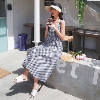 Tie-back Gingham Pinafore Dress