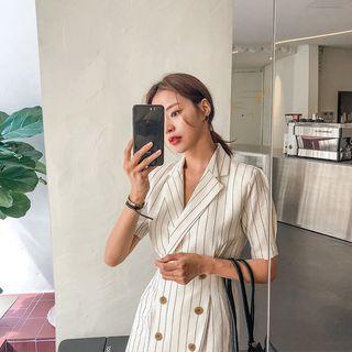 Pinstripe Linen Blend Mini Blazer Dress