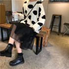 Dot Loose-fit Sweater / Plain Mesh Midi Skirt