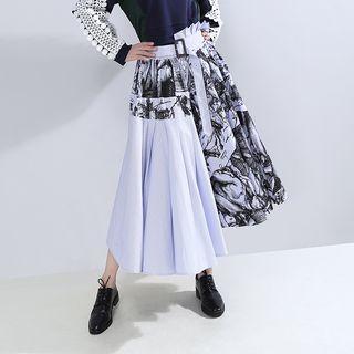 Asymmetric Printed Midi A-line Skirt As Shown In Figure - One Size