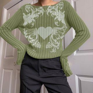 Heart Print Crop Sweater