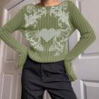 Heart Print Crop Sweater