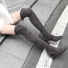 Genuine Leather Round Toe Block Heel Over-the-knee Elastic Boots
