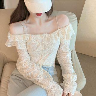 Off Shoulder Lace Long-sleeve Blouse