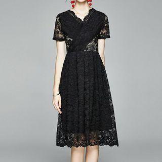 Lace V-neck Midi A-line Dress