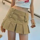 Pleated Mini Cargo A-line Skirt
