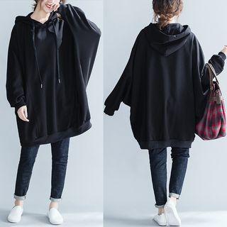 Batwing Sleeve Oversized Hoodie Black - One Size