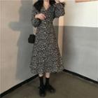 Floral Print Long Sleeve Dress As Shown In Figure - One Size