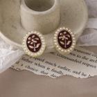 Faux Pearl Floral Stud Earring 1 Pair - Dark Brown - One Size
