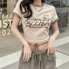 Short-sleeve Mountain Print Crop T-shirt