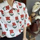 Floral Loose-fit Short-sleeve Shirt / Plain Skirt