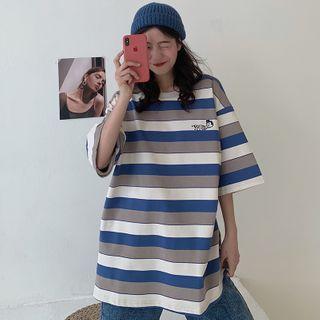 Short Sleeve Print Striped T-shirt
