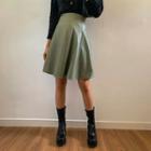Band-waist Flared Pleather Skirt