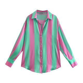 Long-sleeve Striped Color-block Shirt