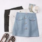 Glitter High-waist Woolen Mini Skirt