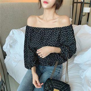 Heart Print Off-shoulder 3/4-sleeve Top