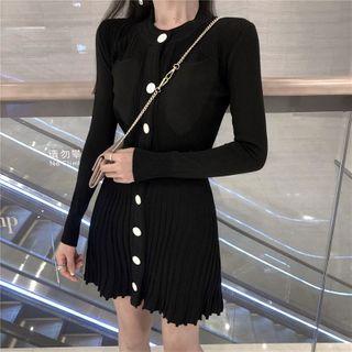 Long Sleeve Pleated Mini Knit Dress