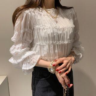 Bell-sleeve Crinkled Chiffon Blouse
