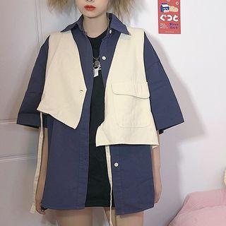 Elbow-sleeve Plain Shirt / Vest