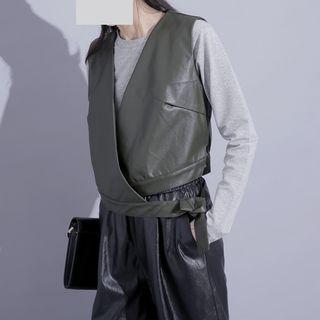 Faux-leather Tie-hem Cropped Vest