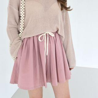 Drawstring-waist Ruffled Wide-leg Shorts
