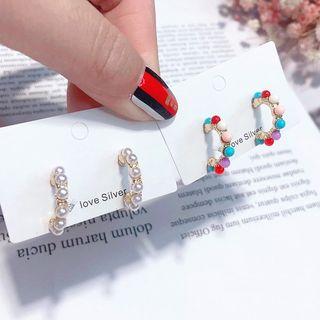 Faux Pearl / Bead Half Hoop Earring