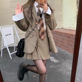 Plain Blazer / Neck Tie Shirt / A-line Skirt