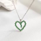 925 Sterling Silver Rhinestone Heart Necklace Green Heart - Silver - One Size