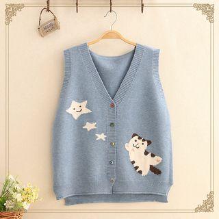 Cat & Star Jacquard Knit Vest